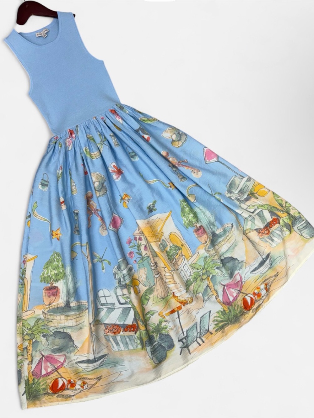 NWOT Moon River Tuckernuck Anouk Tank Blue Italy Vacay Midi Dress Size XS